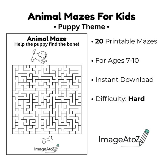 Hard Puppy Mazes for Kids – 20 Printable Mazes (ages 7–10) - Etsy