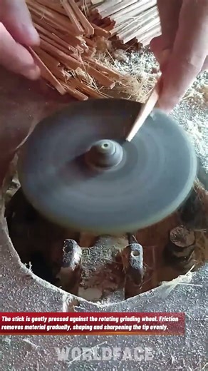 Traditional Wood Stick Sharpening | Manual Grinding Wheel Process