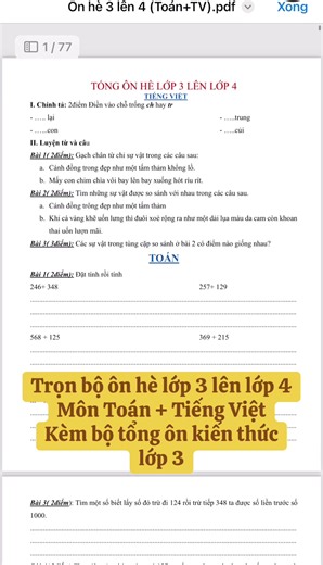 Ôn tập hè lớp 3 lên lớp 4 môn Toán và Tiếng Việt