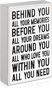 WILLBOND Graduation Quote Wood Box Sign Decor Positive Behind You All Your Memories Wooden Box Block Sign Rustic Graduation Gifts for Class of 2025 Desk Home Shelf Wall, 6.4 x 4 In(White Backing)