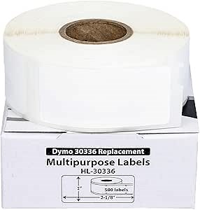 HOUSELABELS Compatible DYMO 30336 Multipurpose Labels (1" x 2-1/8") in Polypropylene, Strong Permanent Adhesive, Compatible with DYMO LW 450, 4XL, Rollo & Zebra Desktop Printers, 6 Rolls /3000 Labels