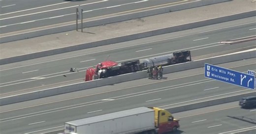 Fatal crash closes part of eastbound Hwy. 401 express lane after tanker truck rollover