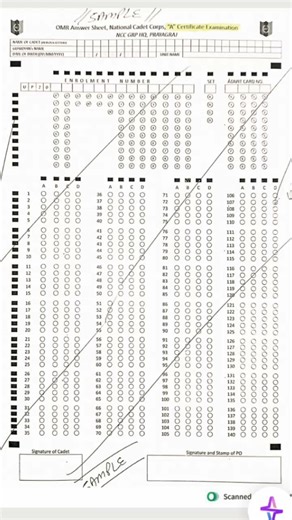 Ncc OMR Answer Sheet "A" Certificate.