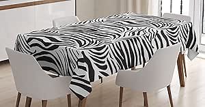 Ambesonne Zebra Print Tablecloth, Striped Zebra Animal Print Nature Wildlife Inspired Simplistic Illustration, Rectangular Table Cover for Dining Room Kitchen Decor, 60" X 90", Black and White