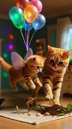 Balloon Cat Disaster! Baby Cat Spins Through the Tiny Toy World