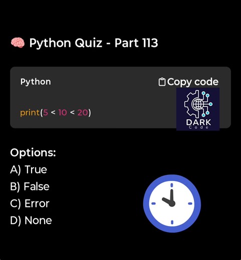 "💻 Time to put yourself to the test!" 🧠 Want to challenge your skills? Try our quizzes now! Follow Dark Code for more interesting Quiz 🔁 Consistent practice = consistent growth 🎯 Test your knowledge today and level up! 🚀 #ProgrammingQuiz #CodePractice #LearnToCode #DeveloperLife #DarkCode #TechQuiz #QuizTime #CodeChallenge #DailyQuiz #ProgrammingJourney | Dark Code