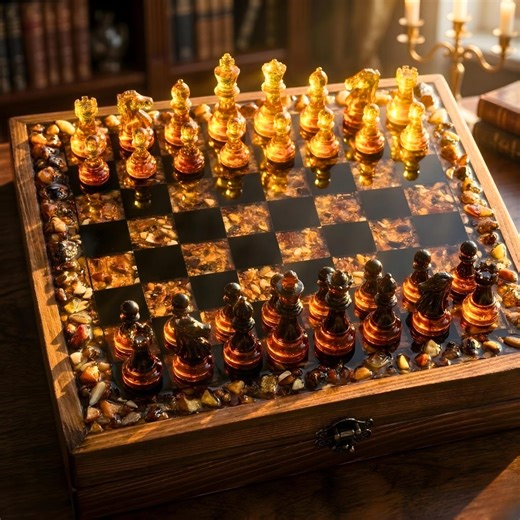 Baltic Amber Chess Set Handmade Luxury Wooden Board Unique Resin Art Collector Gift Decor - Etsy