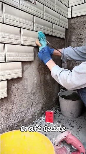 🧱📐 Process of Applying Adhesive and Installing Textured Exterior Wall Tiles