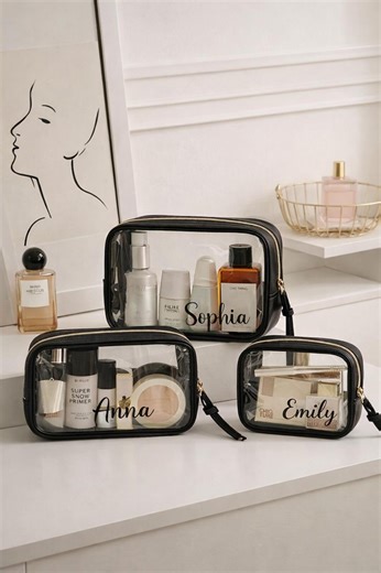 Personalized Clear Makeup Bag for Women, Bridesmaid Bag, Custom Travel Toiletry Pouch With LOGO - Etsy