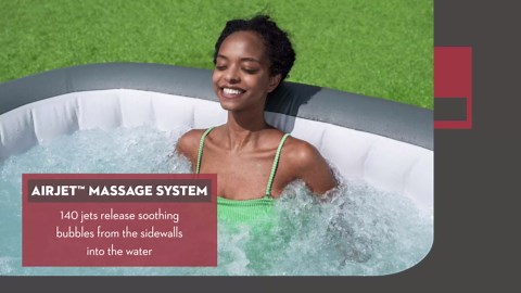 Coleman SaluSpa AirJet 4 to 6 Person Inflatable Hot Tub Square Portable Outdoor Spa with 140 Soothing AirJets and Insulated Cover, Gray