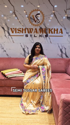 Vishwamukha Silks on Instagram: "A graceful semi tussar saree in soft pastel shades, highlighted with minimal mirror work and finished with delicate lace borders. Lightweight, classy, and perfect for office wear, small occasions, and elegant day events. ✨ Soft pastel tones ✨ Subtle mirror detailing ✨ Easy-to-carry elegance 💰 Price: ₹3,750 📍 Vishwamukha Silks Road No: 6, KPHB, Hyderabad 🕙 10:00 AM – 9:30 PM 📹 Video call shopping available 📞 WhatsApp: +91 7995499590 🌐 www.vishwamukhasilks.co