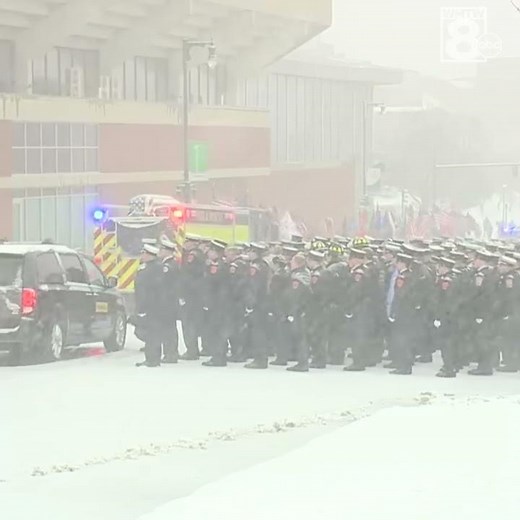VIDEO: Firefighters salute Capt. Joel Barnes in driving snow