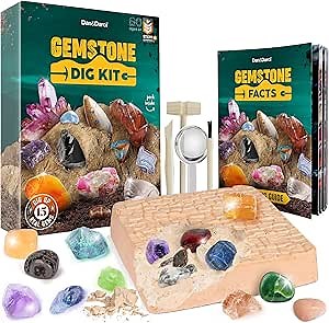 Dan & Darci Mega Gem Dig Kit - Dig up 15 Real Gemstones - Great Science kit, Gemology, Mining Gift for Kids, Boys Girls - Rocks, Minerals, Excavation Toys
