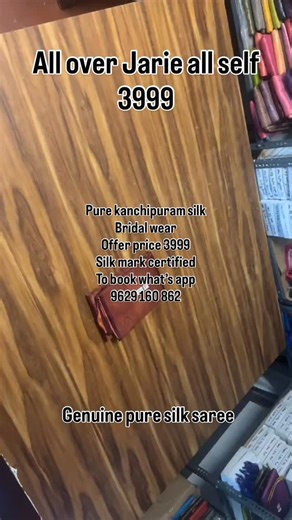 Offer price 3999 9629160862 to book Pure kanchipuram silk Traditional pure silk saree Offer price 3999 Contrast pallu and blouse High quality fresh saree offer price book fast single saree only available Silk mark certified pure silk To book what’s app 9629160862 #PureSilkSaree ​#HandloomSaree ​#SilkMarkCertified ​#TraditionalSaree ​#IndianSaree ​#KanchipuramSilk ​#ContrastSaree ​#ZariWork ​#SilkSaree ​#DesignerSaree ​#WeddingSaree ​#Saree ​#Sareelove ​#SareeFashion ​#IndianFashion ​#EthnicWear 