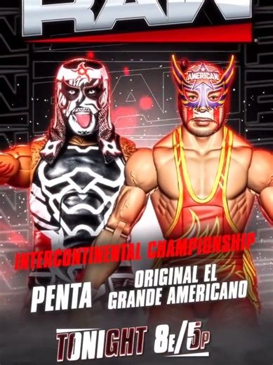 Penta defends Intercontinental Title against “Original” El Grande Americano TONIGHT on #WWERaw! Shop Figures at WrestlingFigures.com #RingsideCollectibles #WrestlingFigures #Penta #ElGrandeAmericano