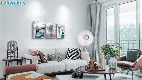 DZRWUBHS Abstract Wall Art for Living Room，3 Piece Modern Canvas Artworks Stones in The Water Zen Wall Decor Minimalist Meditation Picture Painting Prints for Bedroom Bathroom Hallway Home Office