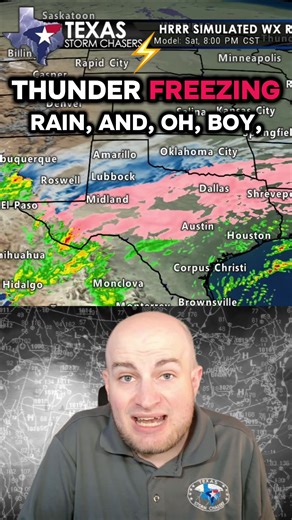 Texas is about to split in two. Rain and storms south. Ice, sleet, and snow north. Travel impacts could last into next week. Live radar: https://texasstormchasers.com/radar #TexasWeather #WinterStorm #IceStorm #TexasWinter #WeatherAlert