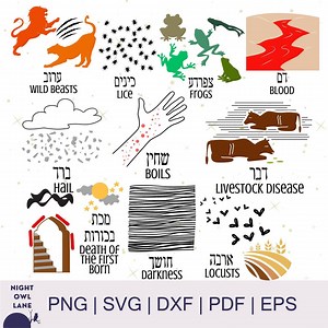 Ten Plagues Passover Svgs - Hebrew and English Seder Designs - Etsy