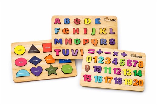 Wooden Learning Boards Set | Alphabet, Numbers & Shapes Puzzle | Montessori Toy for Kids - Etsy