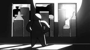 Download Animated illustration of spirit, motivation, inspiration, people looking at the world in front of the window with courage. dark black and white theme for free