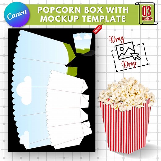 Editable Popcorn Box Template: Custom Snack Packaging (canva, Printable) - Etsy