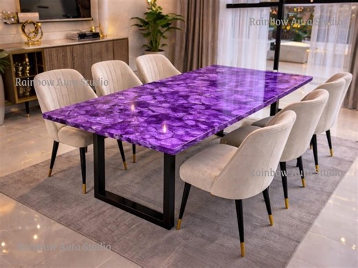 Rectangular Amethyst Stone Table Top | Luxury Modern Dining Surface - Etsy
