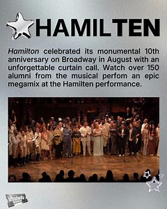 Hamilton celebrated its monumental 10th anniversary on Broadway in August with an unforgettable curtain call, featuring over 150 alumni from the musical performing an epic megamix. Read more viral moments on Broadway in 2025 here:https://bway.world/iz65e | BroadwayWorld