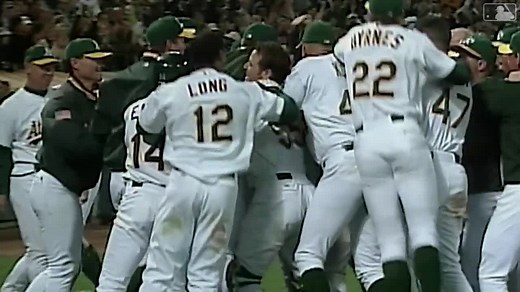 ⏪ : Scott Hatteberg hit a walk-off home run on Sept. 4, 2002 to defeat the Kansas City Royals for the A's 20th consecutive win! #CheersToHistory | Francis Ford Coppola Winery | Athletics