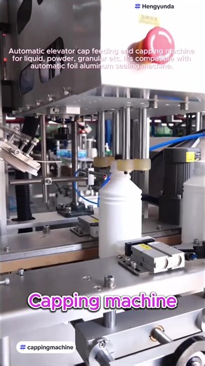 Automatic cap feeding and 4-wheel capping machine which are widely applied in daily chemical, cosmetic, snack, oil, seasoning etc. #cappingmachine #fillingmachine #machinery #labelingmachine #packagingequipmentmanufacfurer #packagingmachine #fyp #hengyundafttr