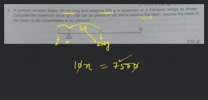 A uniform wooden beam, 80 \mathrm{cm} long and weighing 250 \ma... | Filo