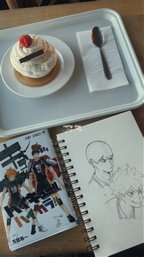 rainy day with haikyuu 🍃🏐 #aestheticvlog #introvertdiaries #haikyuu #drawing #anime