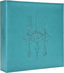 COFICE Recipe Binder – 8.5x11 3 Ring Blank Family Recipe Book Binder Kit to Write in Your Own Recipes with PU Faux Leather Cover and Plastic Sleeves (Blue)