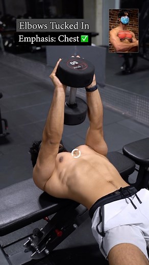 Dumbbell Pullovers: Know the Difference ⚠️ . When performing Dumbbell Pullovers, there are two slightly different variations you want to try. When performing this movements with your elbows flared out, this will shift the tension to your lats. However, when performing this exercise with your elbows tucked in, this will emphasize your Chest. Key reminder here, because of the moment arm of this exercise, the primary mover will be more of your chest. So if you want to really target your back, utili