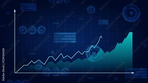 Futuristic computer screen big data analytic science technology HUD interface, business finance investment symbol artificial intelligence graph and data analysis