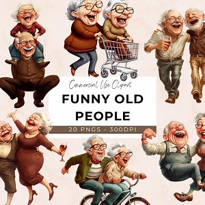 Funny Old People Clipart - 20 Transparent PNG - Instant Download - Body Positive - Cute Old People - Drunk People - Elderly - Caricature - Etsy