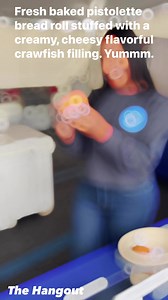 Fresh baked pistolette bread roll stuffed with a creamy, cheesy flavorful crawfish filling. #shrimpfest The Hangout Gulf Shores at Annual National Shrimp Festival#gulfshores | The Hangout Gulf Shores