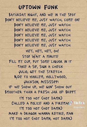 Uptown Funk Song Lyrics - Full Version with Bruno Mars