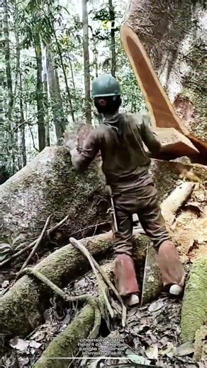 Heavy duty chainsaw cutting process in dense jungle #tool #process #lumberjack