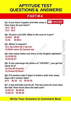 7 Aptitude Test Preparation Questions and Answers | Aptitude Test Assessment