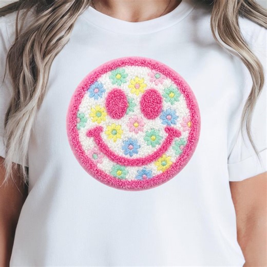 Pink Chenille Patch Smiley Face PNG, Retro Flower Design (commercial Use, 4K Res) - Etsy