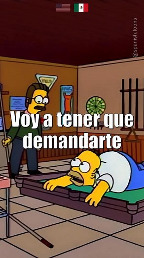 Learn Spanish with cartoons on Instagram: "Aprende inglés con caricaturas. Learn Spanish with cartoons. 🇲🇽 Cuidado. 🇺🇸 Be careful. 🇲🇽 La mesa es prácticamente nueva. 🇺🇸 That is sort of a new table. 🇲🇽 Mira esto. 🇺🇸 Watch this. 🇲🇽 No me llaman la bomba de Springfield solo porque soy un poquito gordo. 🇺🇸 They don’t call me Springfield Fats just because I’m morbidly obese. 🇲🇽 Voy a tener que demandarte. 🇺🇸 Now you got a lawsuit on your hands. #LanguageToons #SpanishToons #Spanis