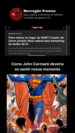 Morcegãopromos on Instagram: "John Carmack, criador de Doom, propôs uma ideia radical para resolver o gargalo de largura de banda no treinamento de IAs: substituir a memória RAM tradicional por loops de fibra óptica de 200 km. A teoria baseia-se em tratar os dados não como algo estático, mas como um fluxo constante "em voo" dentro da fibra, aproveitando taxas de transferência que podem chegar a 256 Tb/s para alimentar aceleradores de inteligência artificial continuamente. Embora a proposta físic