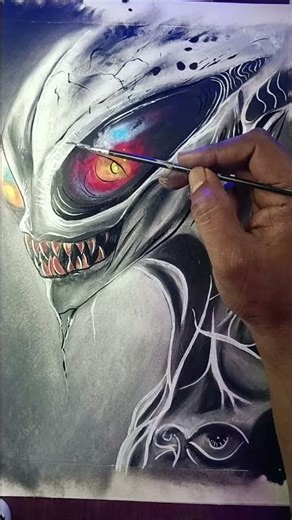 how to draw ALIEN monstrous🥵😈drawing Easy oil pastels and fevicryl acrylic colours✏️ #shorts