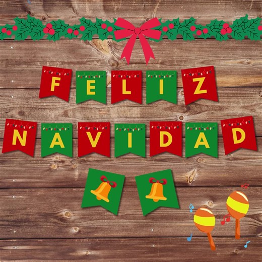 Banner imprimible de Feliz Navidad: Guirnalda navideña española (Descarga digital) - Etsy España