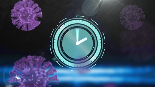 Animation of covid 19 cells over clock | Premium Stock Video Footage