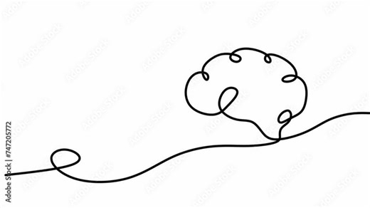 Drawing animation one line brain. Continuous single line brain. Line art animation.