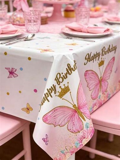 1pc Pink Birthday Party Disposable Tablecloth, Plastic Table Cover With Butterfly Pattern, Baby Shower Party Table Decor, Spring Decoration, Home Decor, Room Decor, Gender Reveal Decor, Spring Holiday Newborn Baby Girl 1st Birthday Party Table Decor, Wedding Decoration, Pink Butterfly Baby Shower Party Supplies, Pink Butterfly Party Decorations, Baby Shower Birthday Party Supplies, Wedding Decor, Party Favors | SHEIN