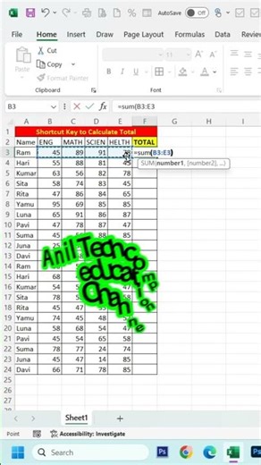 Excel SUM Shortcut Key | Alt + = Magic Trick in Excel ❤️🔥💥#shorts #excel