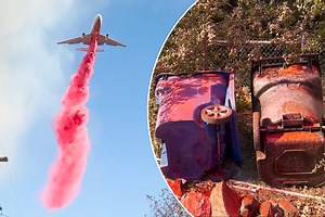 Pink fire retardant being used to combat Los Angeles wildfires