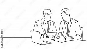 animated continuous single line drawing of two businessmen in meeting, line art animation